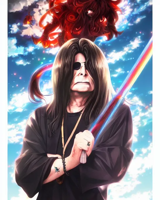 Image similar to anime portrait of Ozzy Osbourne as an anime man by Stanley Artgerm Lau, WLOP, Rossdraws, James Jean, Andrei Riabovitchev, Marc Simonetti, and Sakimichan, trending on artstation