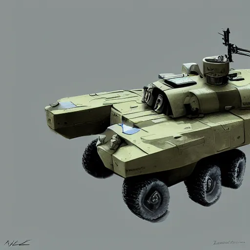 Image similar to concept art of small military battle vehicle by Dawid Michalczyk