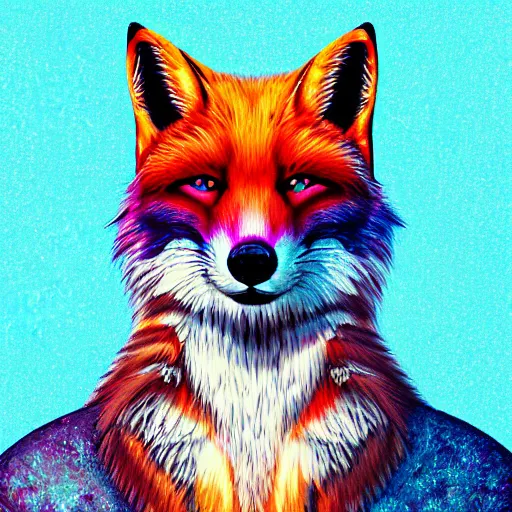 Prompt: digital fox, retrowave palette, highly detailed, anatomically correct vulpine, synth feel, ear floof, flowing fur, super realism, accurate animal imagery, 4 k digital art