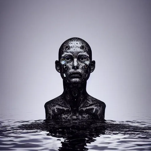 Image similar to a sculpture made of water in the shape of a human head, on the ocean water, water manipulation, behance, cinematic, in the style of johnson tsang, long shot, hyper detailed, hyper realistic, ray tracing, 8 k resolution, sharp focus, realistic water