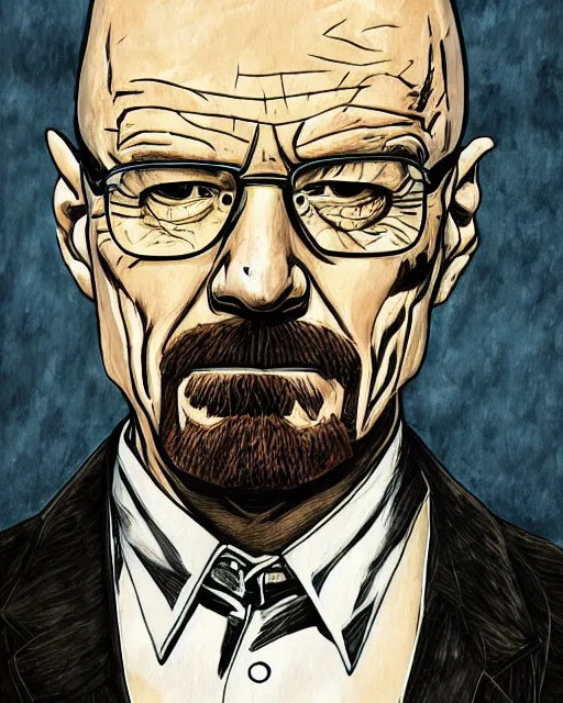 Image similar to portrait of walter white as the batman, illustration, art by neil gaiman