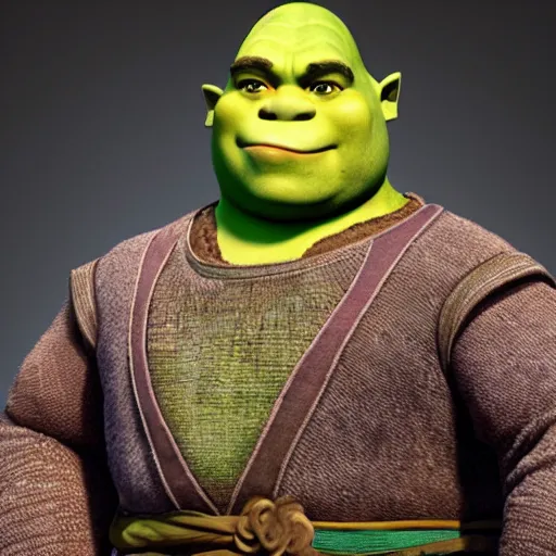 Image similar to Shrek in a samurai outfit