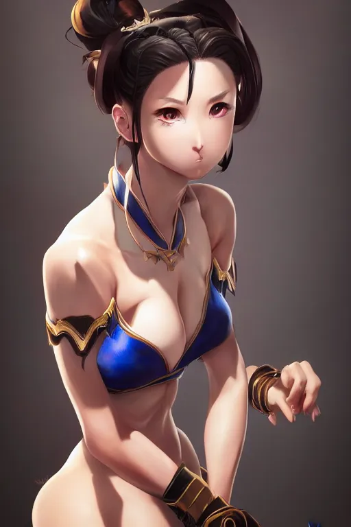 Image similar to A beautiful anime portrait of Chun Li , by Stanley Artgerm Lau, WLOP, Rossdraws, James Jean, Andrei Riabovitchev, Marc Simonetti, and Sakimichan, tranding on artstation