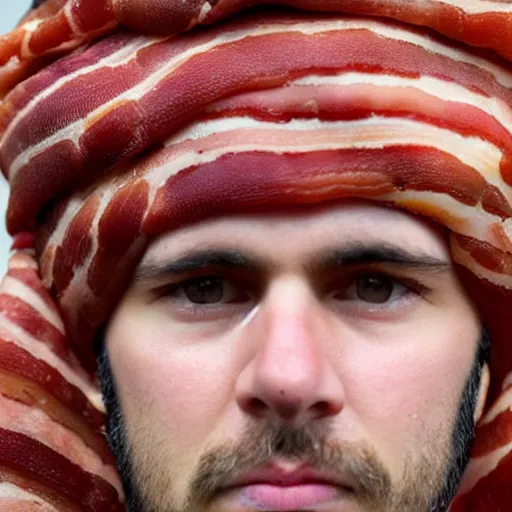 Image similar to man wearing turban made out of bacon