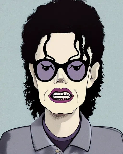 Image similar to portrait of michael jackson in the style of justin roiland. cinematic lighting. style of rick & morty. photographic, photography. by justin roiland