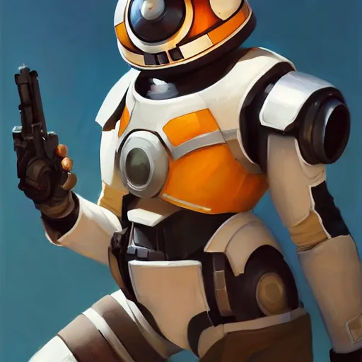 Image similar to greg manchess portrait painting of bb 8 as overwatch character, medium shot, asymmetrical, profile picture, organic painting, sunny day, matte painting, bold shapes, hard edges, street art, trending on artstation, by huang guangjian and gil elvgren and sachin teng