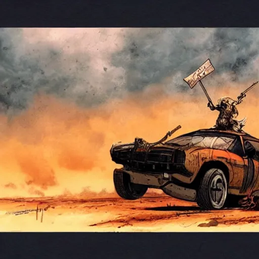 Image similar to mad max painted in the style of simon bisley