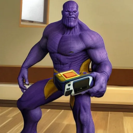 Image similar to thanos playing nintendo wii