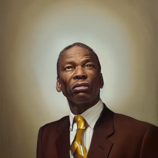 Image similar to bobby fondler corporate portrait, professional profile photo, hyperreal photo portrait by jonathan yeo, by kehinde wiley, by craig wiley, by david dawson, professional studio lighting, detailed realistic facial features