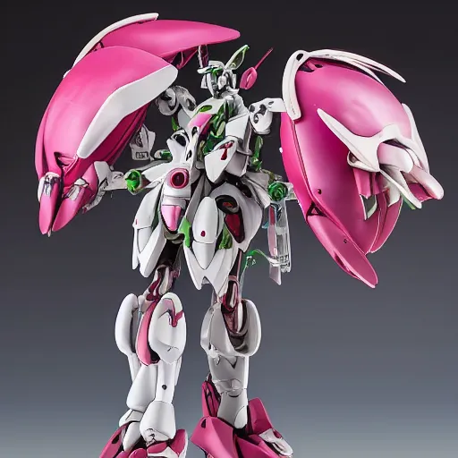 Image similar to futuristic antirrhinum majus mecha snap dragon seed pod body, sepals forming helmet, floral details, antirrhinum, 8 k hd resolution, barbatos gundam with floral inlay, bandai box art, star wars, makoto kobayashi, frank gehry, raymond swanland