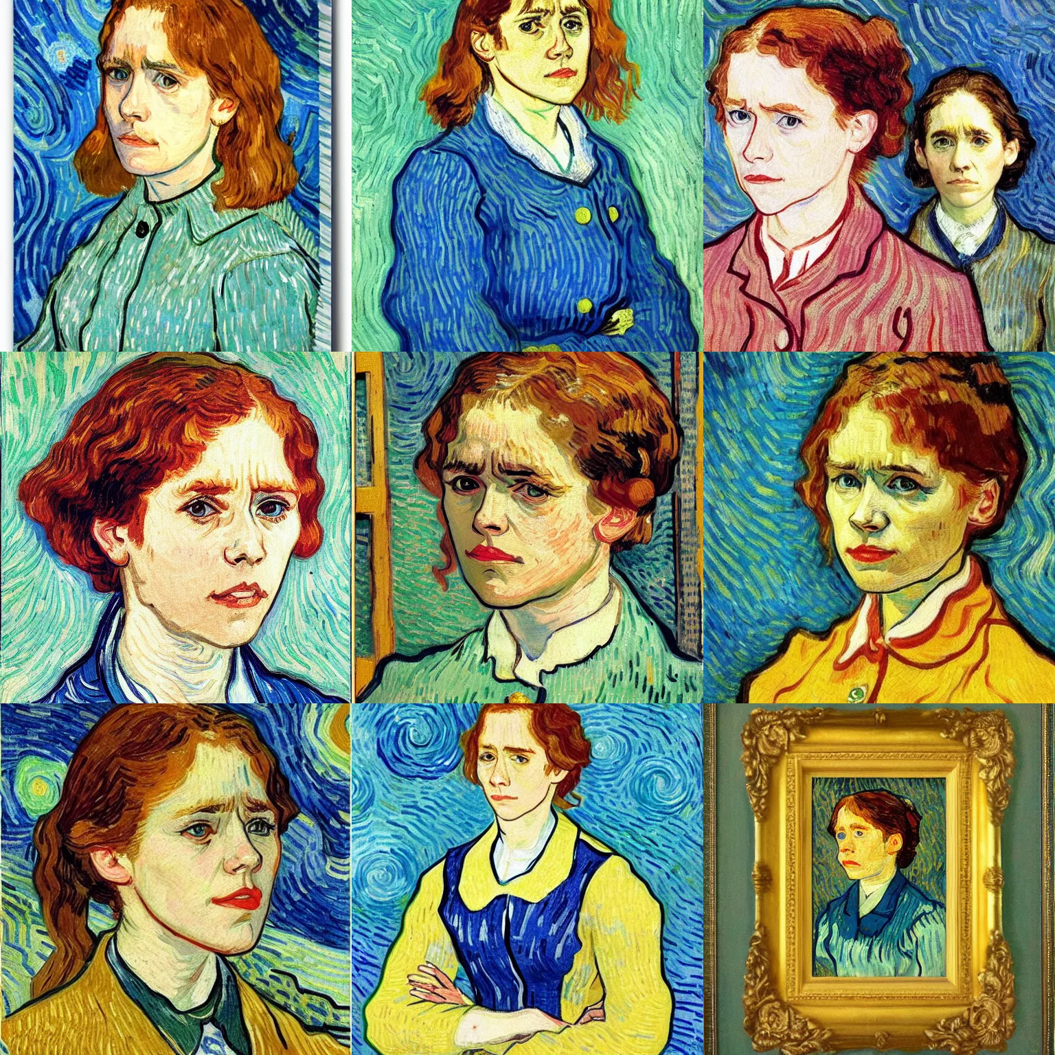 Prompt: portrait of a female asa Butterfield mixed with pam beesly by van gogh