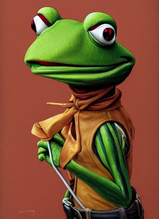 Image similar to portrait of Kermit the frog in Society (1989), highly detailed, centered, solid color background, digital painting, artstation, concept art, smooth, sharp focus, illustration, artgerm, donato giancola, Joseph Christian Leyendecker, Les Edwards, Ed Repka, WLOP, Artgerm
