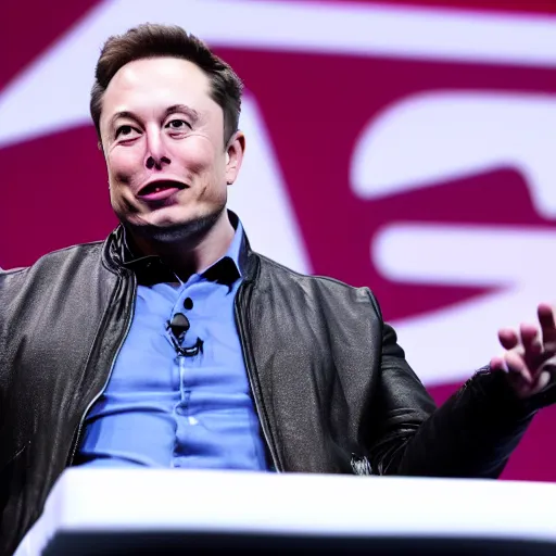 Image similar to Elon musk on a stage at an apple inc conference, highly detailed