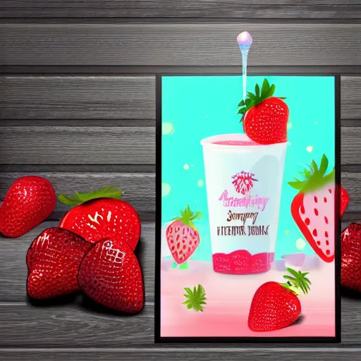 Prompt: a hyperdetailed strawberry milk poster, 4 k hd wallpaper illustration, packaging cover design,