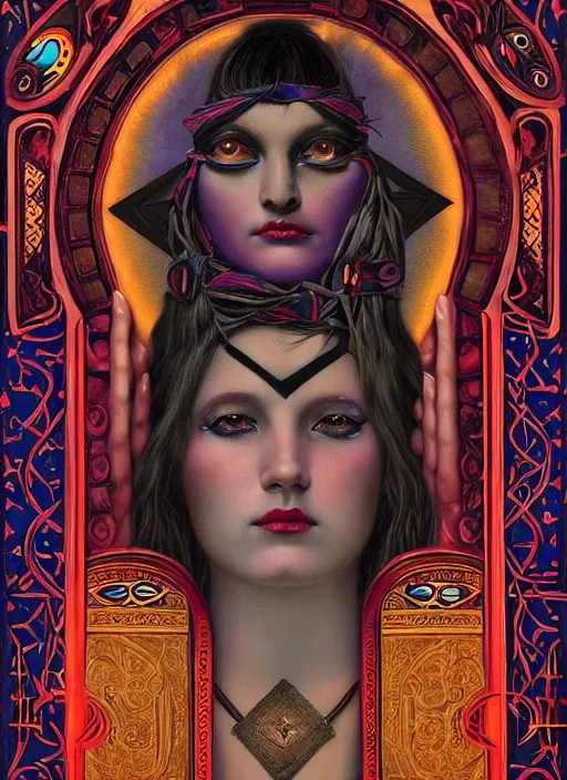 Image similar to acid tripping cult magic psychic woman, third eye, occult ritual, dark witch headdress, oil painting, robe, symmetrical face, greek dark myth, by John William Godward and Anna Dittman, masterpiece