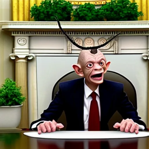 Image similar to president gollum giving a speech in the oval office