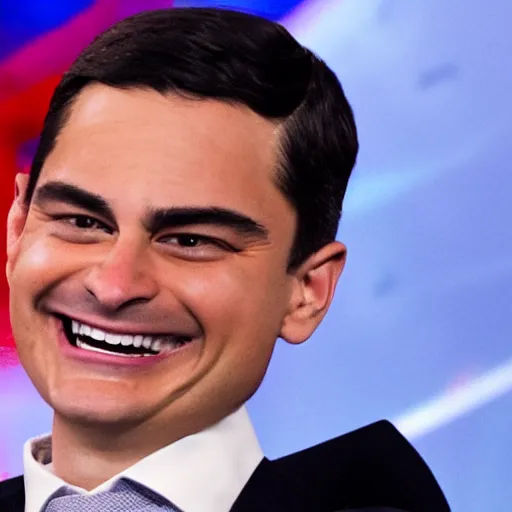 Image similar to Ben Shapiro laughing as the world burns