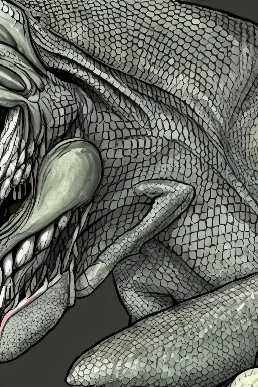 Image similar to lizardman, gray scales, anime, hd,