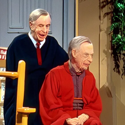 Image similar to emperor palpatine makes a special guest appearance on mr. rogers neighborhood