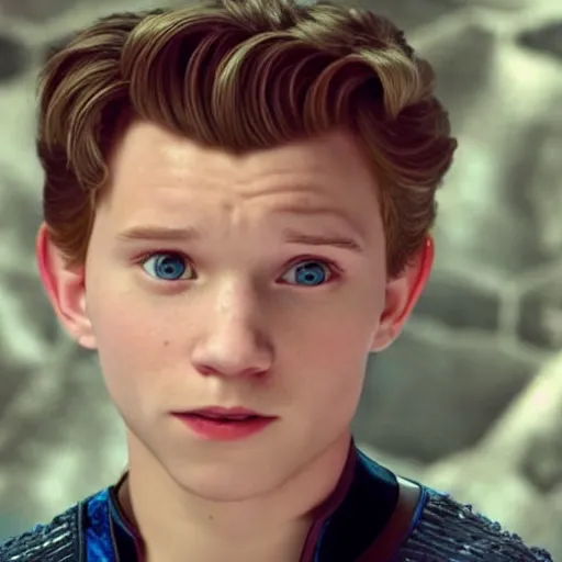 Prompt: tom holland as elsa from frozen