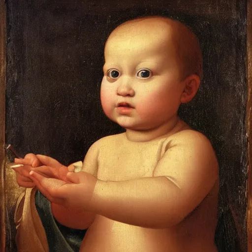 Image similar to Renaissance painting portrait of a baby