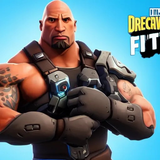 Prompt: screenshot from overwatch dwayne the rock johnson as a fortnite character