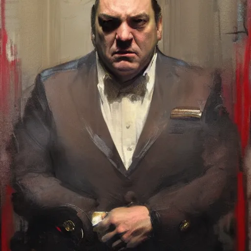 Image similar to portrait of a n emotional tony soprano in cosplay as captain america, by jeremy mann, anders zorn.