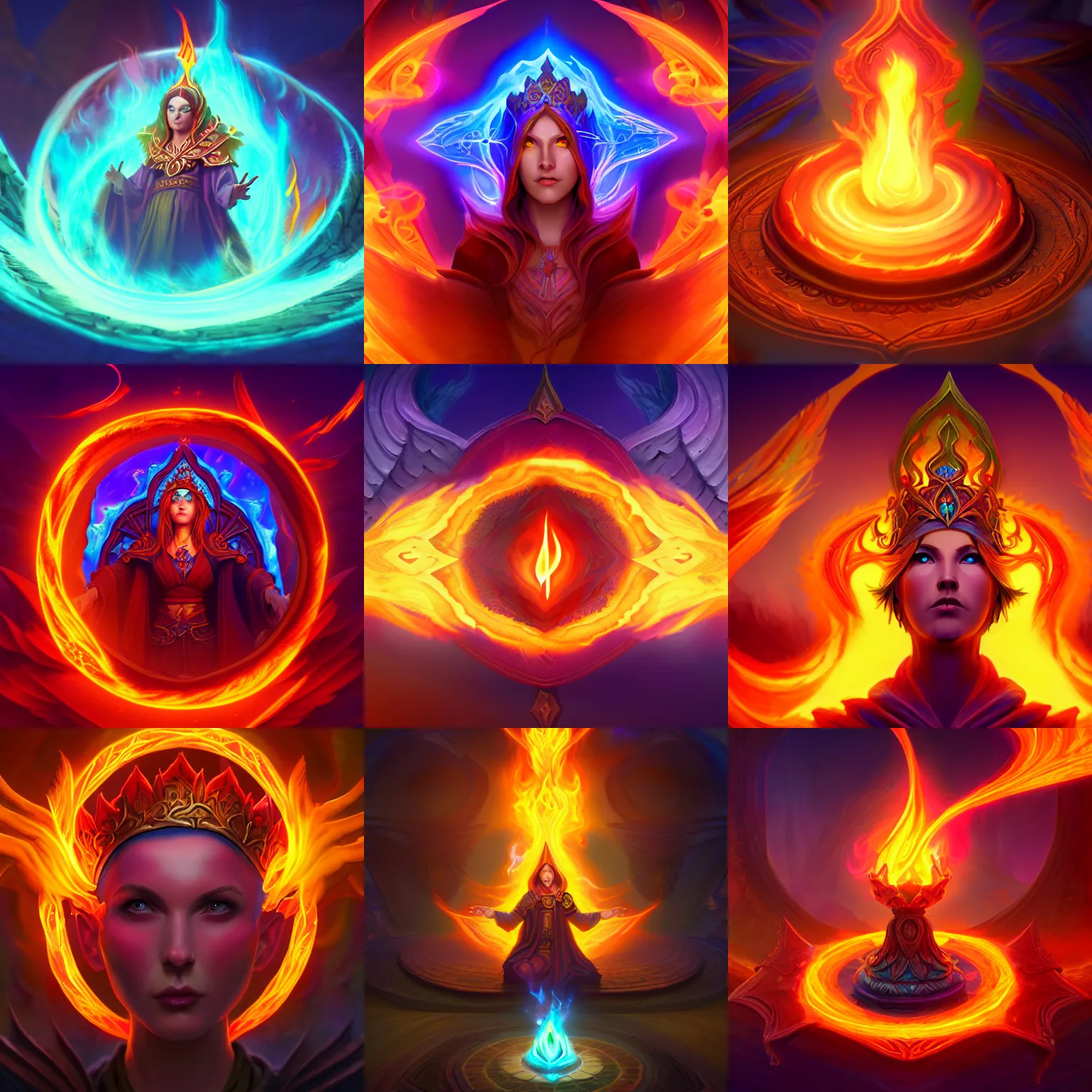 Prompt: holy flame crown spell, no people, hearthstone, digital painting art, fantasy game spell symbol, matte painting concept art, art nouveau, swirly vibrant color lines, aesthetic octane render, 8 k hd resolution, rim light, raytracing