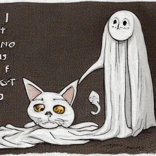 Prompt: the ghost of a dead cat watching its owner grieve.