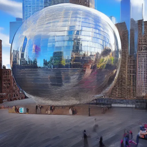 Prompt: a giant foil ball in New York City, photorealistic, HD, 960