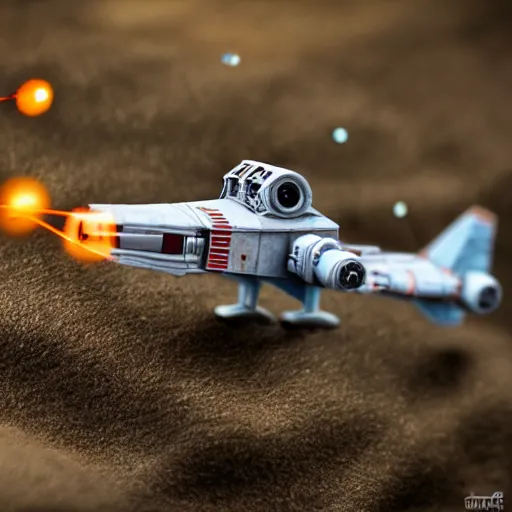 Prompt: luke skywalker, X wing starfighter, bokeh, macro photography