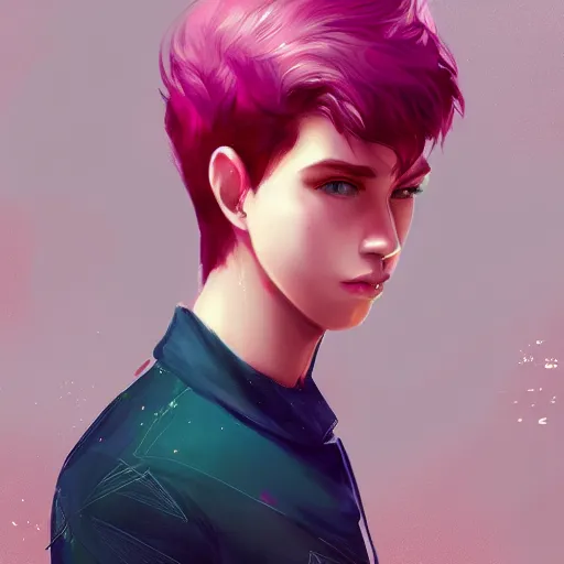 Prompt: teen boy, pink hair, gorgeous, amazing, elegant, intricate, highly detailed, digital painting, artstation, concept art, sharp focus, illustration, art by Ross tran