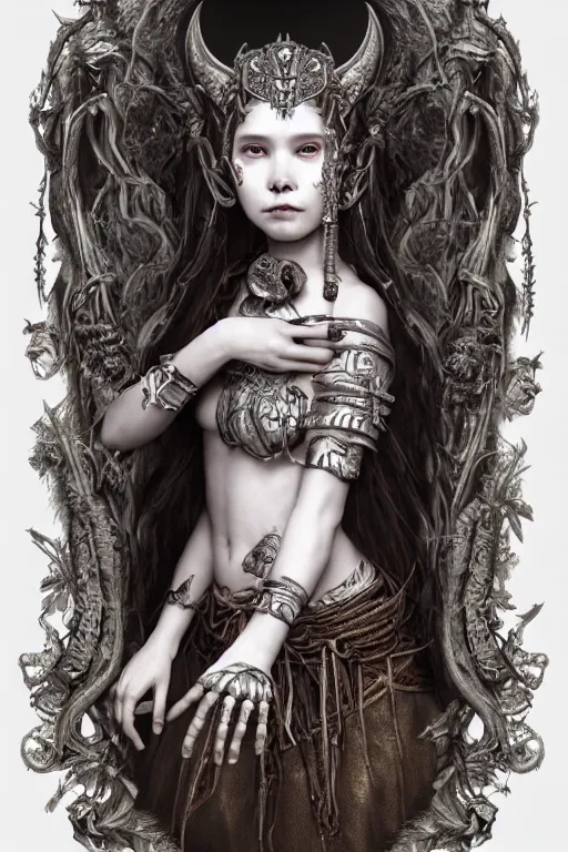 Image similar to A masterpiece ultrarealistic portrait of a Irristible angel princess tribal-shaman-knight-witch-ghost with Skull Iron mask. baroque renaissance girl in the night forest. medium shot, intricate, elegant, highly detailed. trending on artstation, digital art, by Stanley Artgerm Lau, WLOP, Rossdraws, James Jean, Andrei Riabovitchev, Marc Simonetti, Yoshitaka Amano. background by James Jean and Gustav Klimt, light by Julie Bell, 4k, porcelain skin.