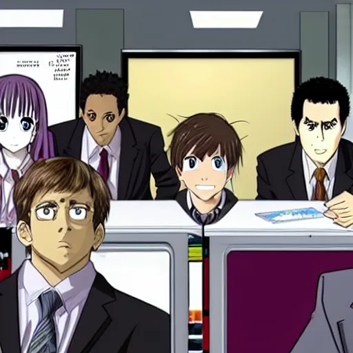 Image similar to the office tv show(2005) if it were an anime high detail