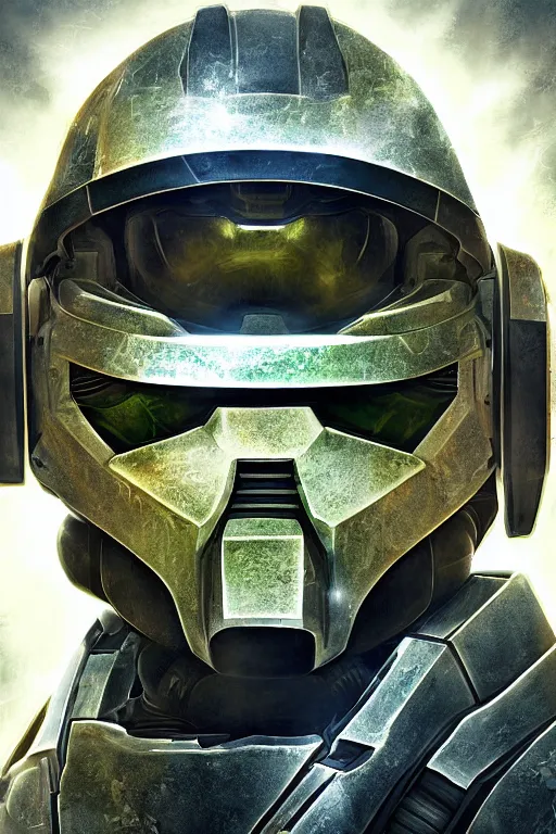 Image similar to robot ninja mask helmet halo master chief radiating a glowing aura global illumination ray tracing hdr fanart arstation by ian pesty and katarzyna da „ bek - chmiel