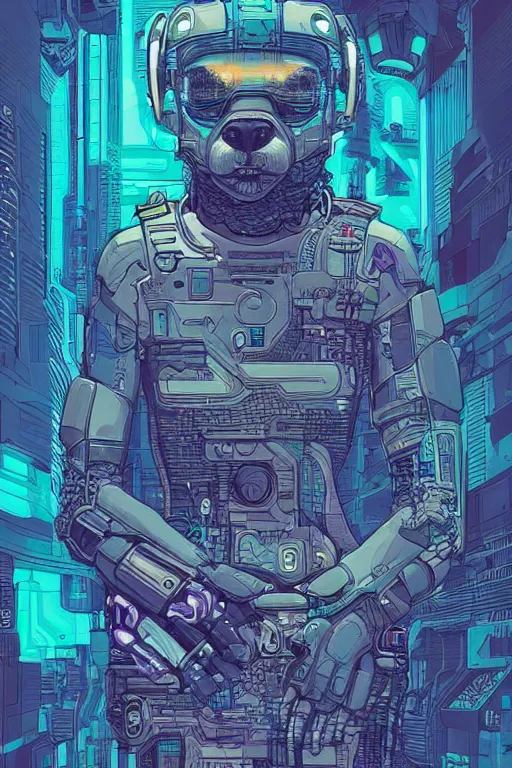 Prompt: A cyberpunk otter cyborg art by Josan Gonzalez, sci-fi, highly detailed, digital painting, artstation, smooth, sharp focus, illustration, concept art by Josan Gonzalez and James Gurney and Mœbius