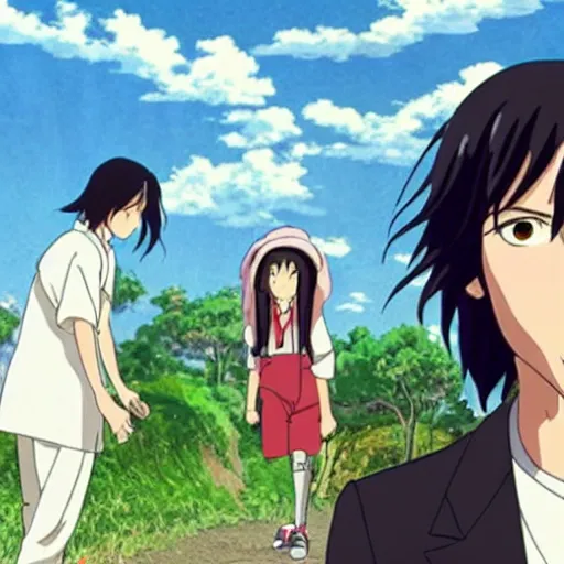 Image similar to keanu reeves in an anime world, studio ghibli