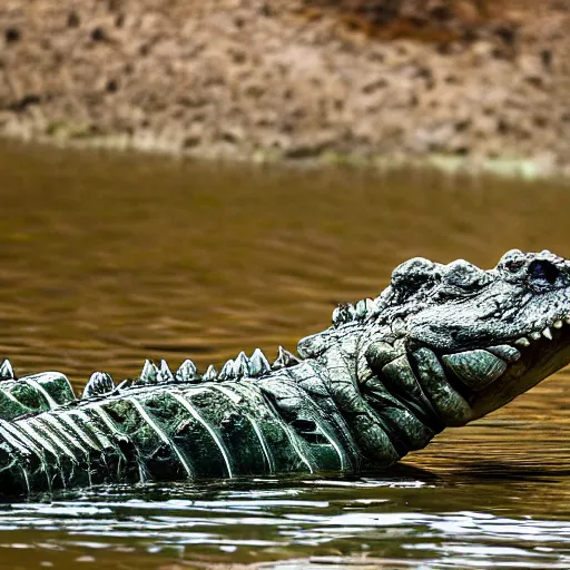 Image similar to a human - crocodile hybrid, wildlife photography