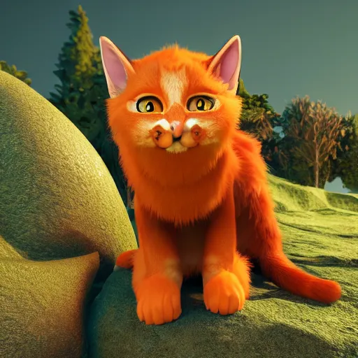 Prompt: tabaxi! with dark orange fur and (bright orange highlights) with glowing deep green eyes, character design, octane render, 4k