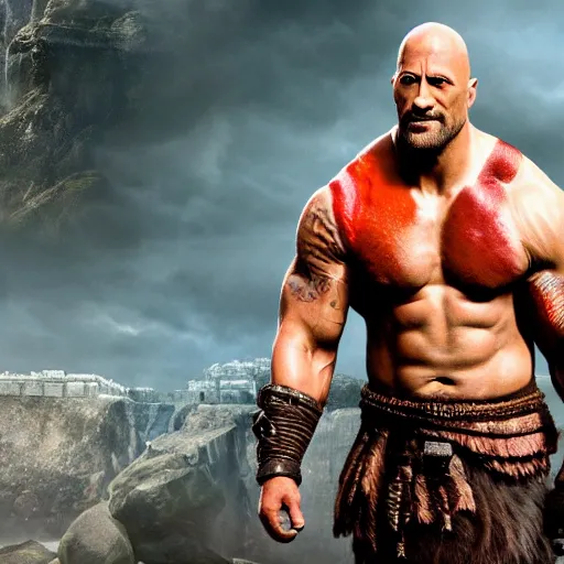 Image similar to dwayne johnson as kratos 4 k detailed