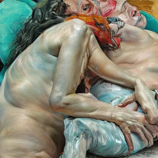 Prompt: high quality high detail painting by lucian freud and jenny saville, hd, madly in love, turquoise