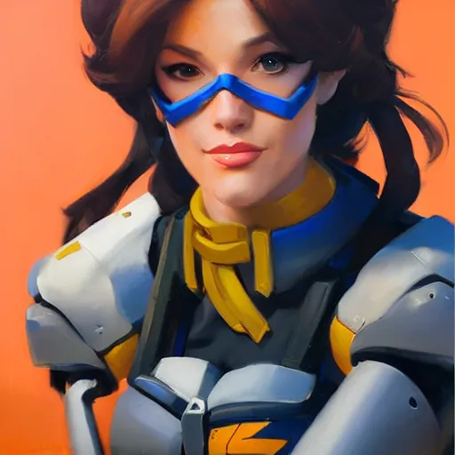 Image similar to greg manchess portrait painting of april o'neil as overwatch character, medium shot, asymmetrical, profile picture, organic painting, sunny day, matte painting, bold shapes, hard edges, street art, trending on artstation, by huang guangjian and gil elvgren and sachin teng