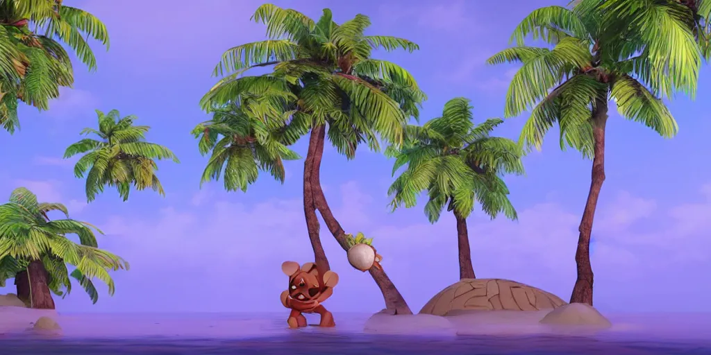 Prompt: of the kokotree ( of the kokotree ), coconut, coconut, cartoon, cartoon, highly detailed vfx, cinematic, volumetric lighting,