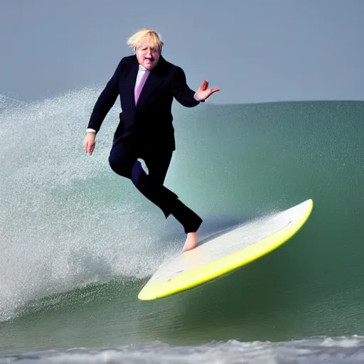 Image similar to boris johnson surfing a sand wave