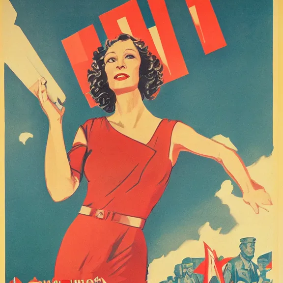 Image similar to soviet propaganda poster with cate blanchet, ultra detailed, soviet realism,