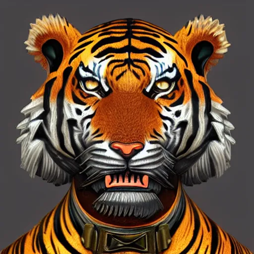 Prompt: a steampunk robotic tiger, dark background, super - detailed, photo - realistic,