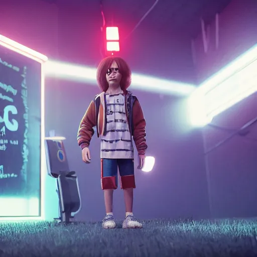 Prompt: max, stranger things, clash royal style characters, unreal engine 5, octane render, detailed, cinematografic, cinema 4 d