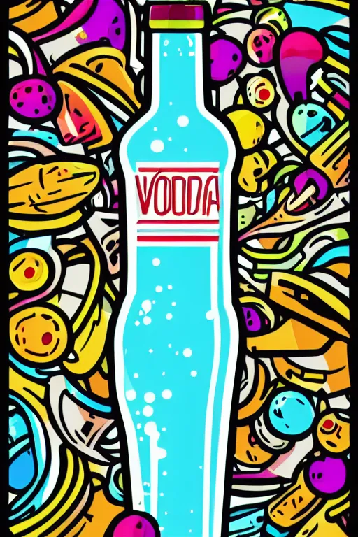 Vodka bottle , sticker, colorful, illustration, highly | Stable ...