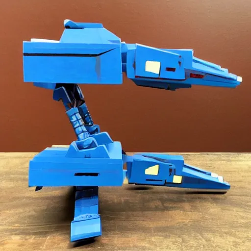 Prompt: a 1980s Star Wars at-at walker toy painted blue with a red Cobra insignia-n 4