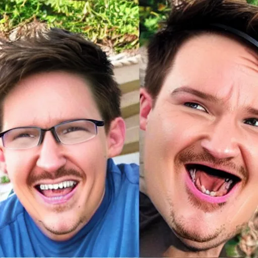 Image similar to a shark with markipliers face